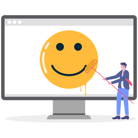 Businessman painting smile face on computer  Illustration