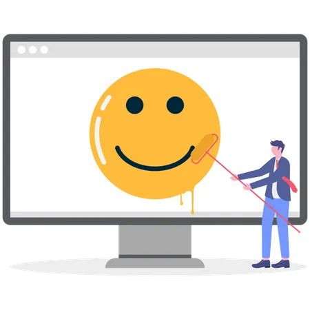 Businessman painting smile face on computer  Illustration