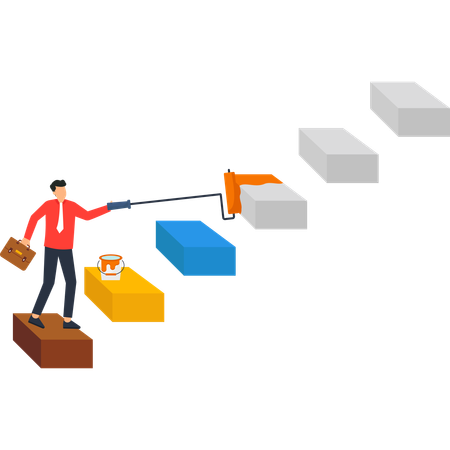 Businessman Painting Steps to Success Growth Strategy  Illustration