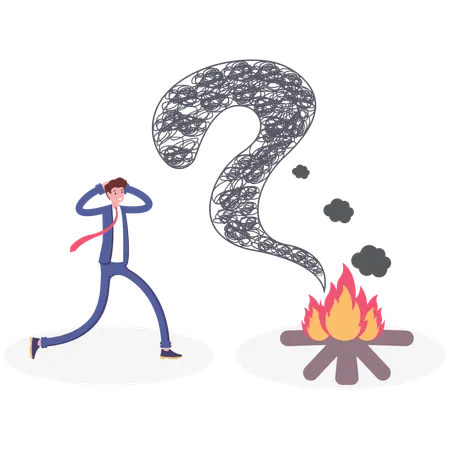 Businessman Panic With Black Smoke Question Mark Illustration Vector Cartoon Illustration