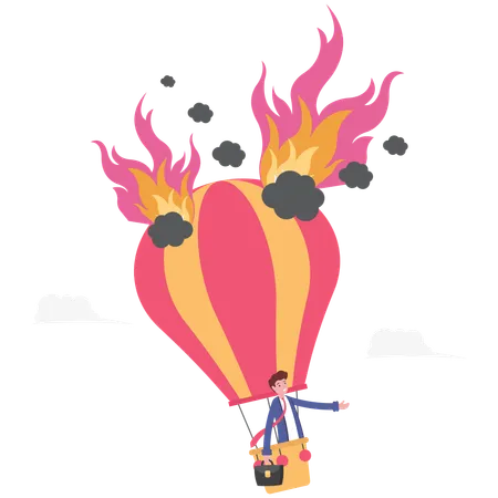 Businessman Parachute On Fire Vector Illustration Cartoon Illustration