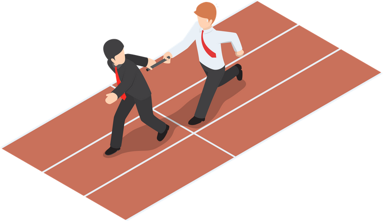 Businessman Passing Baton to Colleague in Relay Race  Illustration
