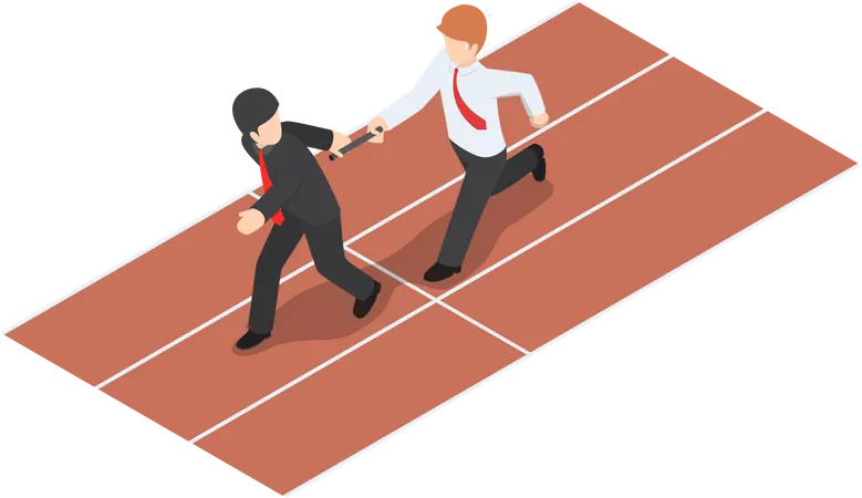 Flat 3 D Isometric Businessman Passing Baton To His Colleague In Relay Race Teamwork Concept Illustration