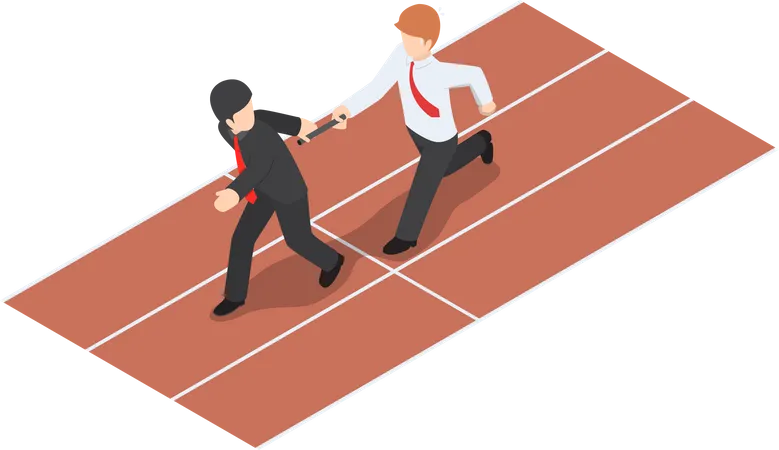 Businessman Passing Baton to Colleague in Relay Race  Illustration