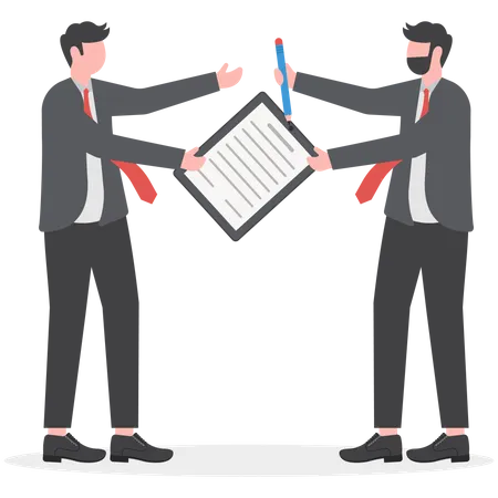 Businessman passing contract document with pen to his client business man for signature  Illustration