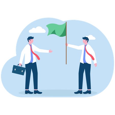 Businessman passing flag to other employee  Illustration