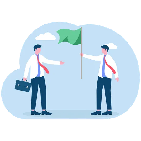 Businessman passing flag to other employee  Illustration