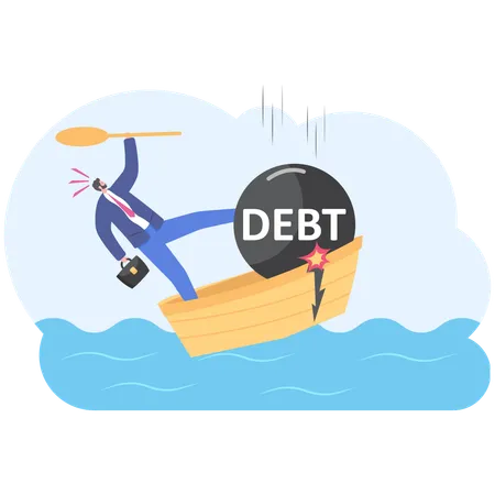 Businessman In A Sinking Boat With Heavy Taxes Illustration Vector Cartoon Illustration
