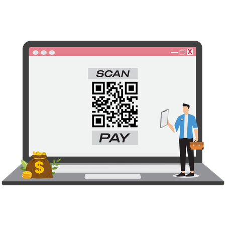 Businessman paying online via QR code  Illustration