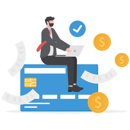 Businessman paying outstanding dues online  Illustration