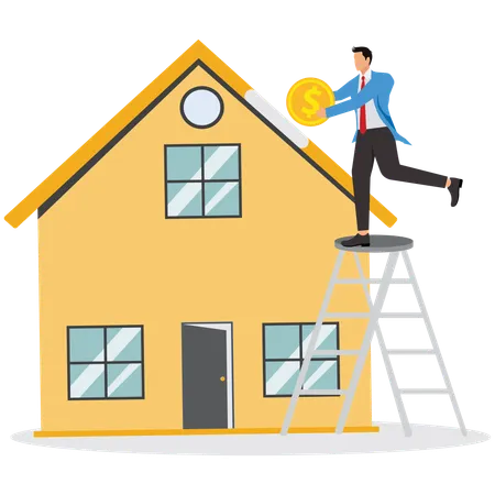 Businessman pays for home loan  Illustration