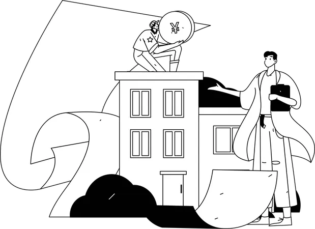 Businessman pays house rent from credit card  Illustration