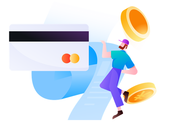 Businessman pays shopping invoice through bank card  Illustration