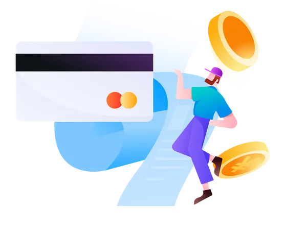 Businessman pays shopping invoice through bank card  Illustration