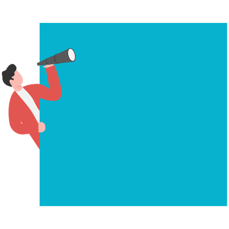 Businessman peeking from behind wall  Illustration