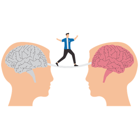 Businessman people move from dead brain hanging to living brain  Illustration