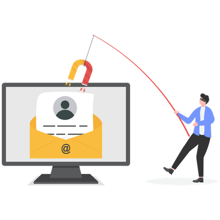 Businessman phishing business mail on computer  Illustration