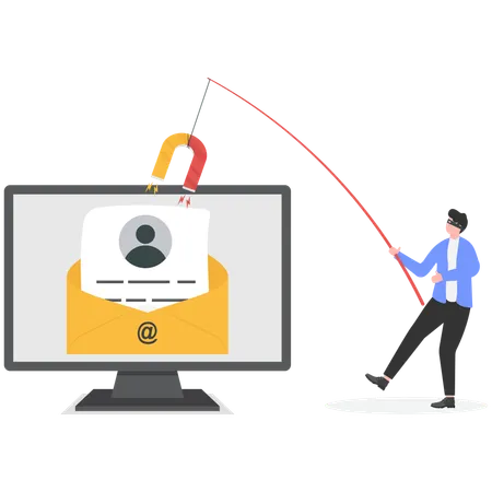 Businessman phishing business mail on computer  Illustration