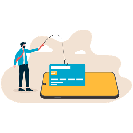 クレジットカードをフィッシングするビジネスマン  イラスト