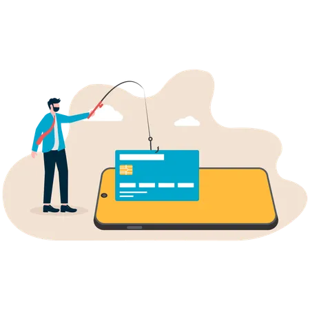 クレジットカードをフィッシングするビジネスマン  イラスト