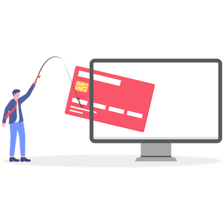 Businessman phishing credit card from computer  Illustration