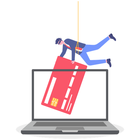 Businessman phishing credit card from laptop  Illustration
