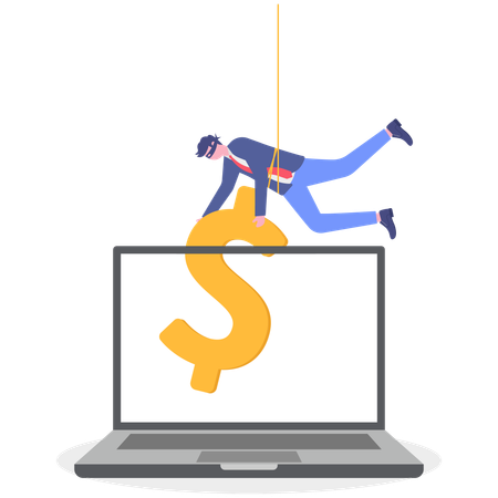 Businessman phishing dollar from laptop  Illustration