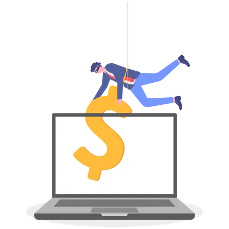 Businessman phishing dollar from laptop  Illustration
