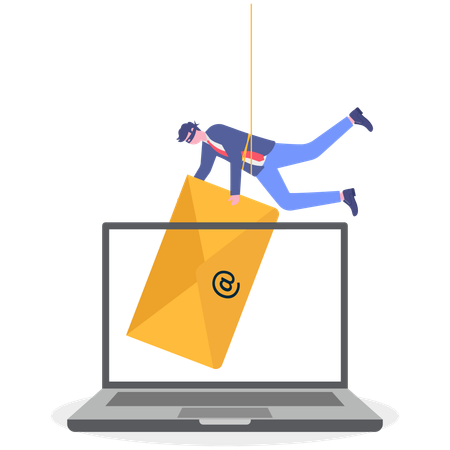 Businessman phishing email from laptop  Illustration