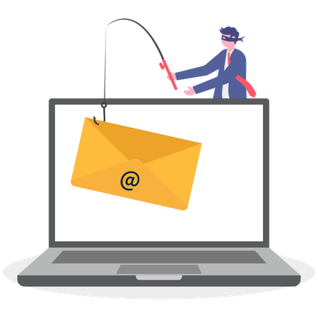 Businessman phishing email from laptop  Illustration