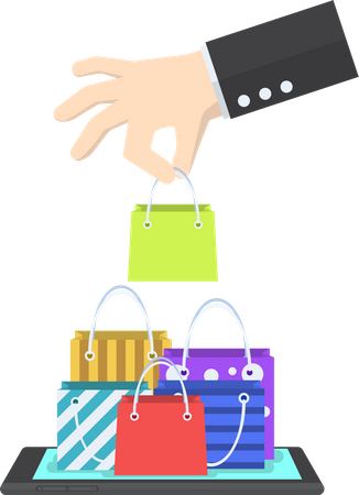 Businessman picking bag on online shopping Illustration