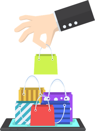 Businessman picking bag on online shopping  Illustration