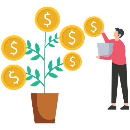 Businessman picking cash from money tree  Illustration