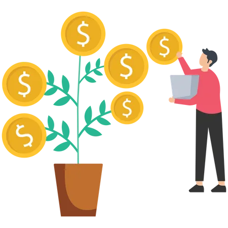 Businessman picking cash from money tree  Illustration