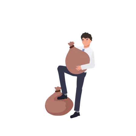 Businessman picking up money bag  Illustration