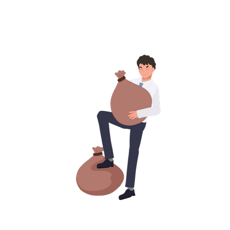 Businessman picking up money bag  Illustration