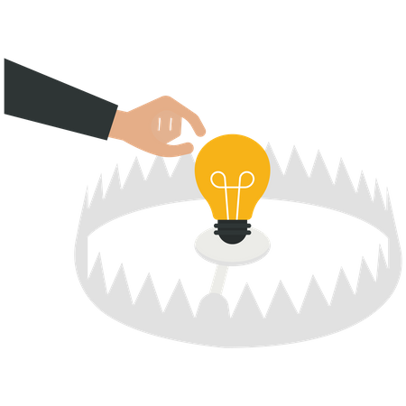 Businessman picks a lighting bulb in a trap  Illustration