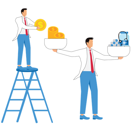Businessman piles up dollar coins  Illustration