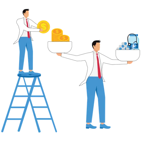 Businessman piles up dollar coins  Illustration