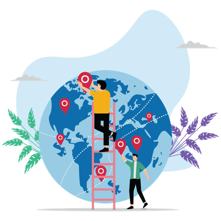 Businessman pin world map for expand business growth  Illustration