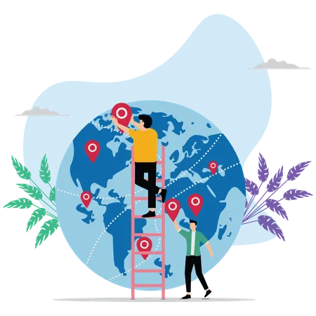Businessman pin world map for expand business growth  Illustration