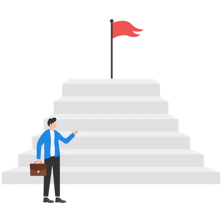 Businessman planning to climb up staircase to achieve goal in future  Illustration