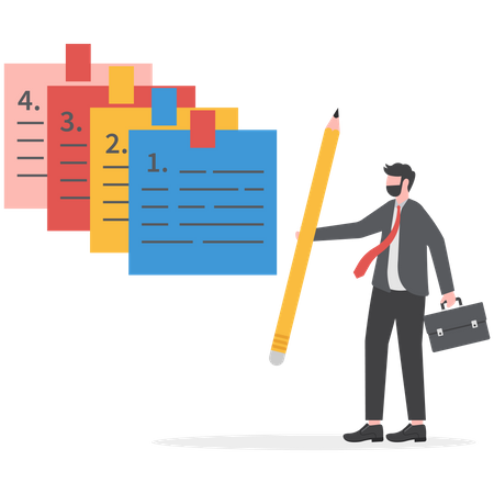 Businessman Planning With Pencil Categorised Sticky Notes Work For Project Management And Sorting Important  Illustration