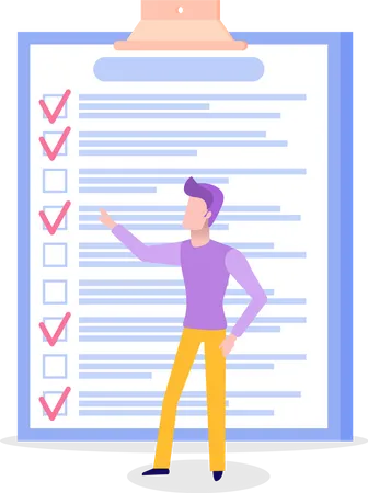 Month Scheduling To Do List Time Management Businessman Stands Near Checklist And Planning Plan Fulfilled Task Completed Timetable On Paper Sheet Check List Plan Schedule Creation Concept Illustration