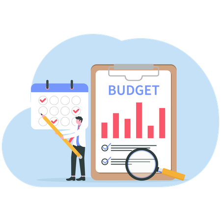 Businessman plans out business budget  Illustration