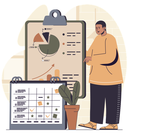 Businessman plans out financial policies  Illustration