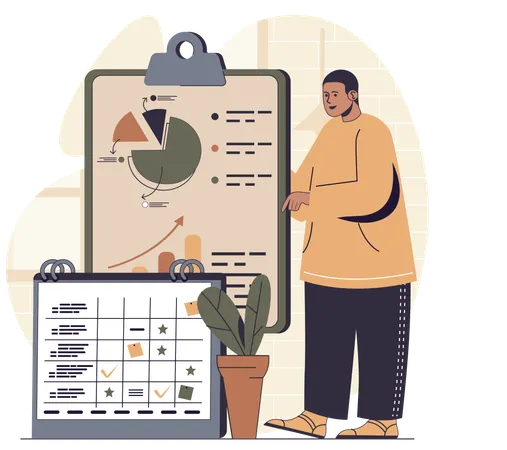 Businessman plans out financial policies  Illustration