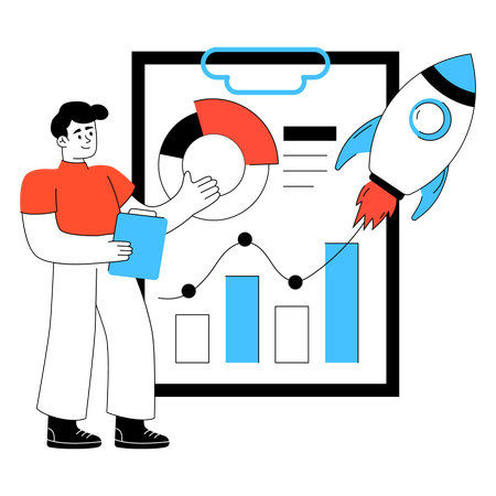 Businessman plans out  Launch Report  Illustration