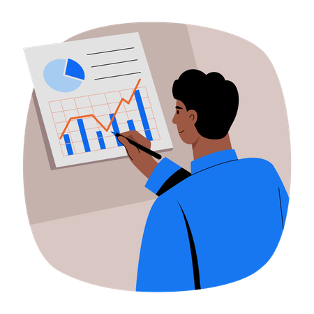 Businessman plans out market analysis strategy  Illustration