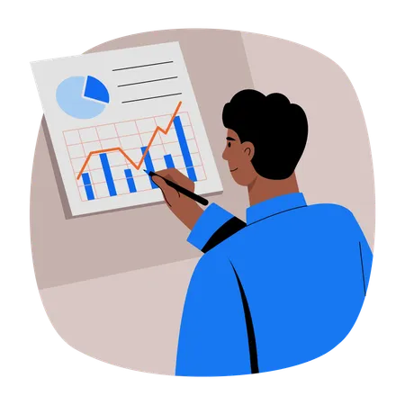 Businessman plans out market analysis strategy  Illustration